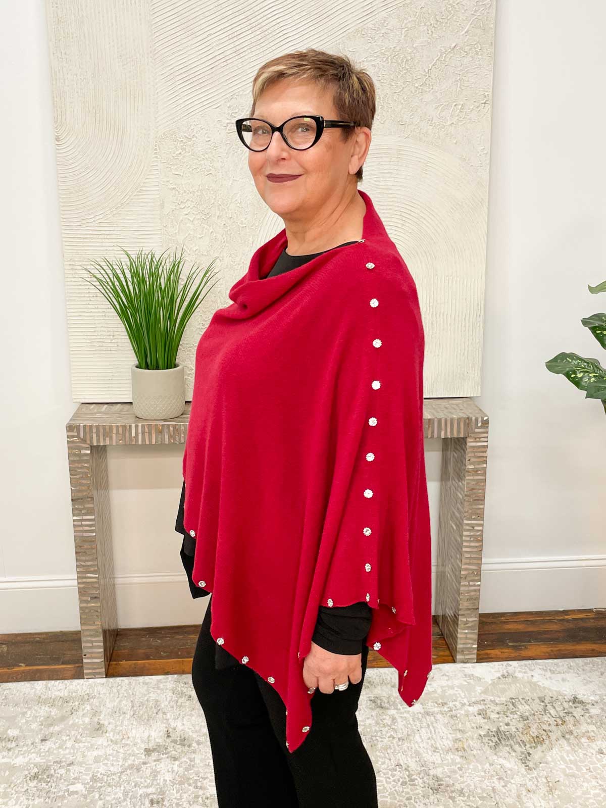Alashan Cashmere Cashmere Rhinestone Beaded Trim Topper, Ebony - Statement Boutique