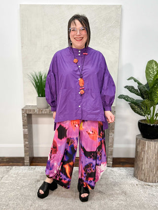 Alembika After Dark Taffeta Puff Sleeve Shirt, Amethyst - Statement Boutique