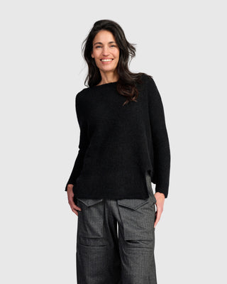 Brushed Step Hem Sweater, Black