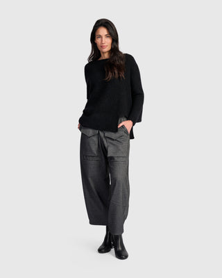 Brushed Step Hem Sweater, Black