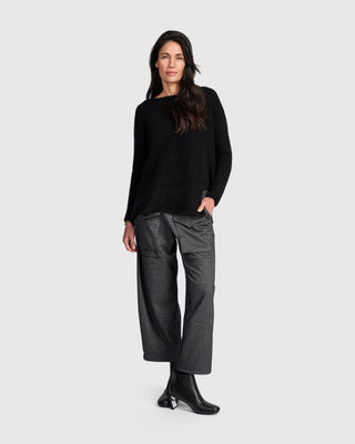Brushed Step Hem Sweater, Black