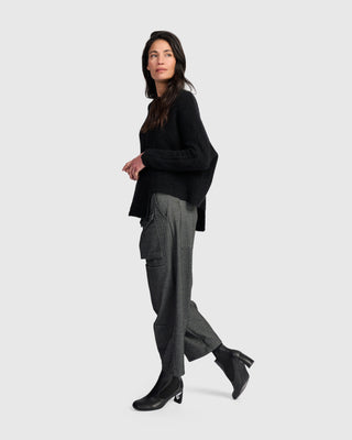 Brushed Step Hem Sweater, Black