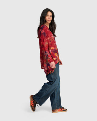 Burnout Draped Pocket Top, Berry