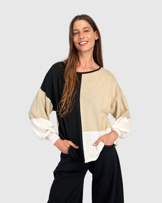 Colorblock Puff Sleeve Sweater