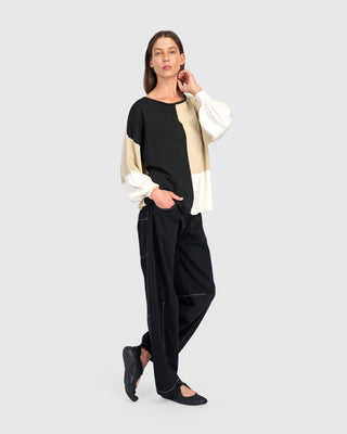 Colorblock Puff Sleeve Sweater