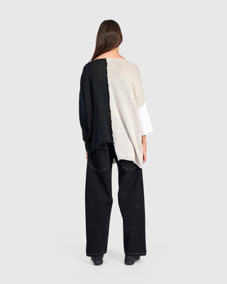 Colorblock Stepped Hem Sweater, Mix