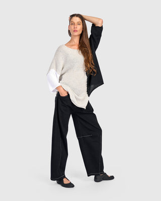 Colorblock Stepped Hem Sweater, Mix