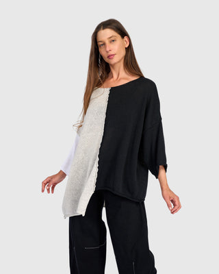 Colorblock Stepped Hem Sweater, Mix