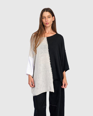Colorblock Stepped Hem Sweater, Mix