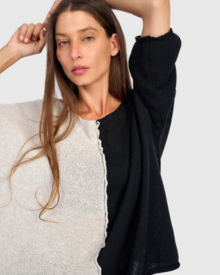 Colorblock Stepped Hem Sweater, Mix