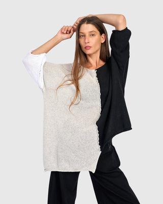 Colorblock Stepped Hem Sweater, Mix