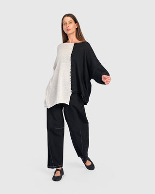 Colorblock Stepped Hem Sweater, Mix