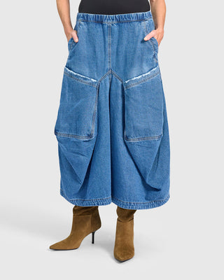 Draped Pocket Harem Pants, Denim
