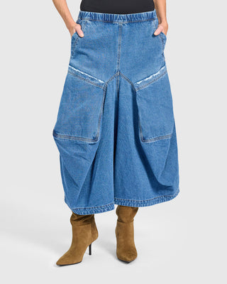 Draped Pocket Harem Pants, Denim