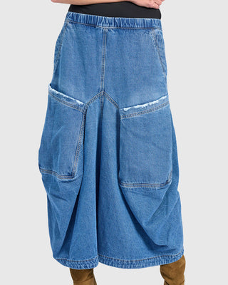 Draped Pocket Harem Pants, Denim