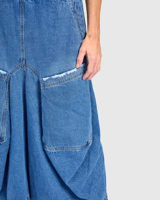 Draped Pocket Harem Pants, Denim