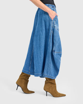 Draped Pocket Harem Pants, Denim