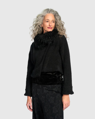 Faux Fur Collar Boucle Jacket, Black