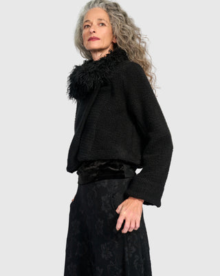 Faux Fur Collar Boucle Jacket, Black