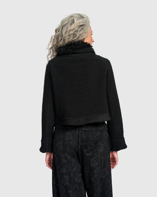 Faux Fur Collar Boucle Jacket, Black