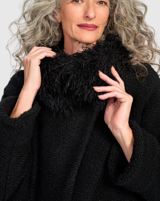 Faux Fur Collar Boucle Jacket, Black