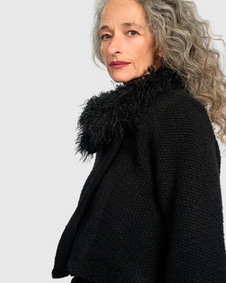 Faux Fur Collar Boucle Jacket, Black
