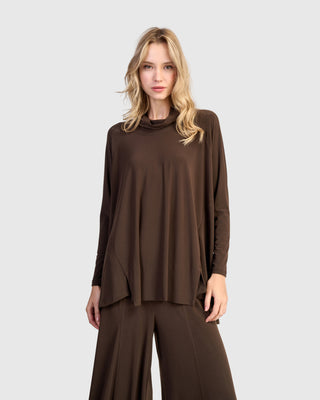 Alembika Matte Jersey Mock Neck Trapeze Top, Sepia - Statement Boutique