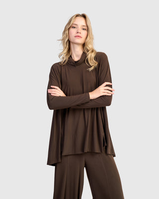 Alembika Matte Jersey Mock Neck Trapeze Top, Sepia - Statement Boutique