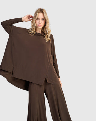 Alembika Matte Jersey Mock Neck Trapeze Top, Sepia - Statement Boutique