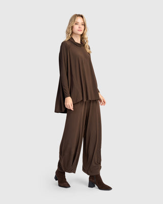 Alembika Matte Jersey Mock Neck Trapeze Top, Sepia - Statement Boutique