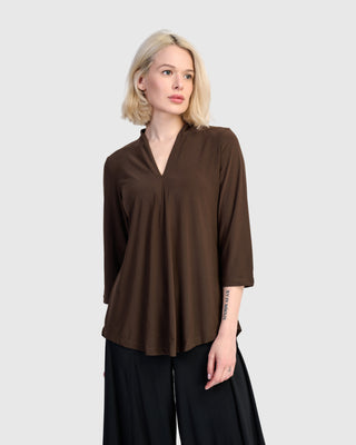 Alembika Matte Jersey V Neck Top, Sepia - Statement Boutique