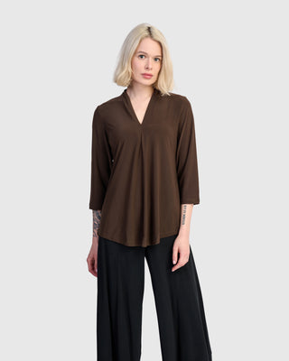 Alembika Matte Jersey V Neck Top, Sepia - Statement Boutique