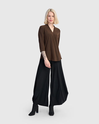 Alembika Matte Jersey V Neck Top, Sepia - Statement Boutique
