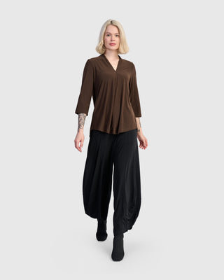 Alembika Matte Jersey V Neck Top, Sepia - Statement Boutique