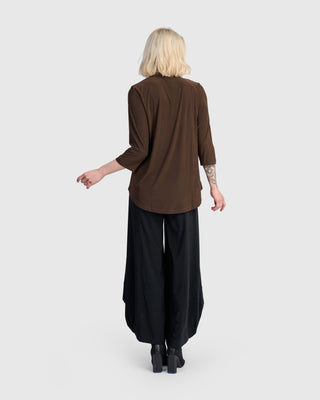 Alembika Matte Jersey V Neck Top, Sepia - Statement Boutique