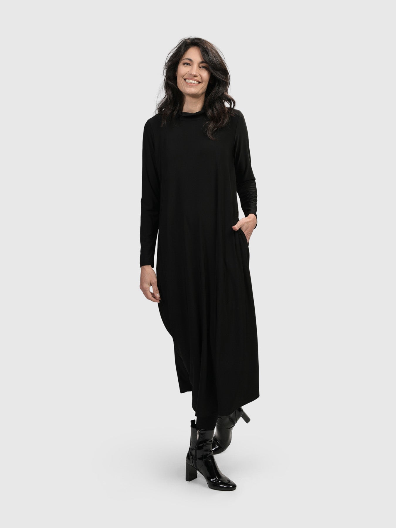 Alembika Mock Neck A-Line Dress, Black 2 Alembika Mock Neck A-Line Dress, Black 2
