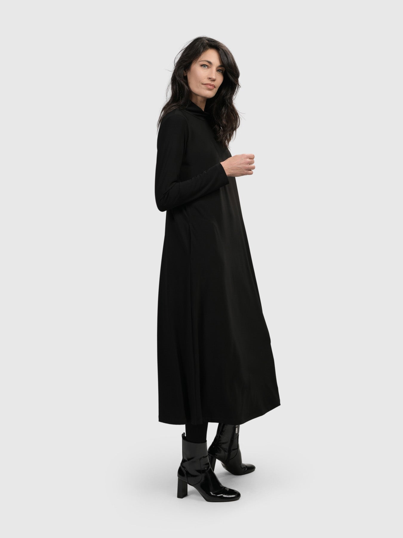 Alembika Mock Neck A-Line Dress, Black 2 Alembika Mock Neck A-Line Dress, Black 2