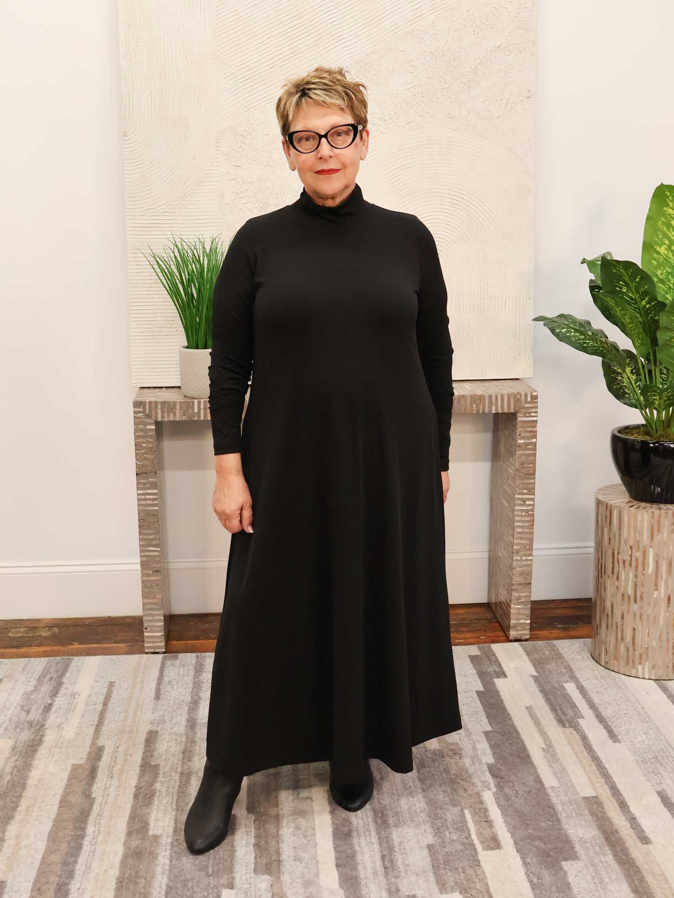 Alembika Mock Neck A Line Dress Black Statement Boutique