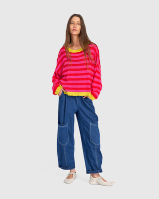 Striped Colorblock Boxy Pullover Sweater