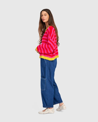 Striped Colorblock Boxy Pullover Sweater