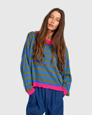 Striped Colorblock Boxy Pullover Sweater