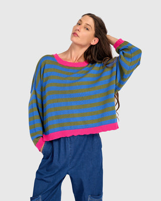 Striped Colorblock Boxy Pullover Sweater