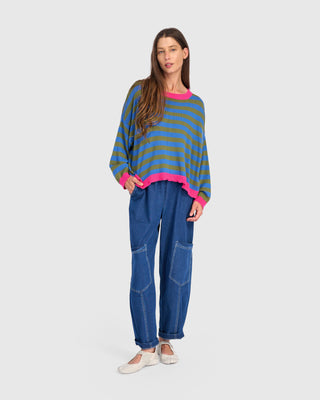 Striped Colorblock Boxy Pullover Sweater
