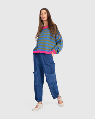 Striped Colorblock Boxy Pullover Sweater
