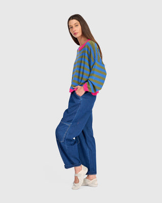 Striped Colorblock Boxy Pullover Sweater