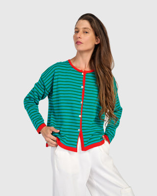 Striped Colorblock Cardigan Sweater
