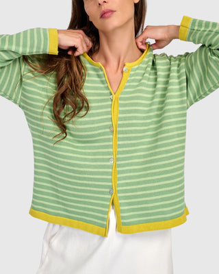 Striped Colorblock Cardigan Sweater