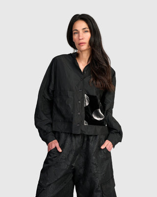 Taffeta Mix Pocket Shirt, Black