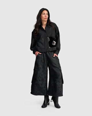 Taffeta Mix Pocket Shirt, Black