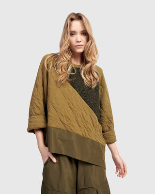 Alembika UT612K Urban Angled Mix Fabric Top, Khaki - Statement Boutique
